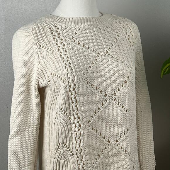 Old Navy Off White Open Weave Cotton Blend Sweater Size Small - Picture 2 of 8